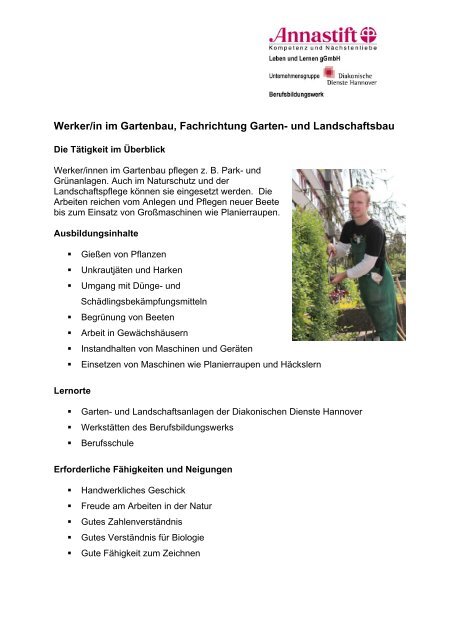 Werker In Im Gartenbau Fachrichtung Garten Und Landschaftsbau