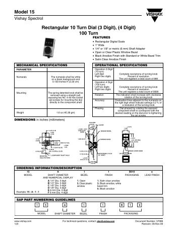 Rectangular 10 Turn Dial (3 Digit), (4 Digit) 100 Turn Model 15