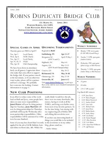 ROBINS DUPLICATE BRIDGE CLUB - Bridge Score