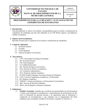 universidad tecnolÃ³gica de panamÃ¡ manual de procedimientos de ...