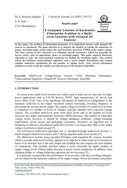 A Complete Solution of Harmonics Elimination Problem in a Multi ...