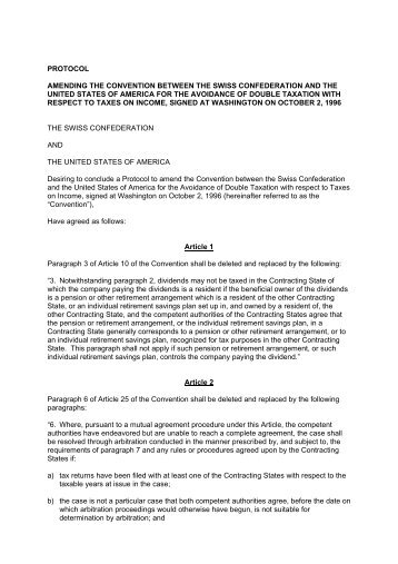 protocol amending the convention between the swiss confederation ...