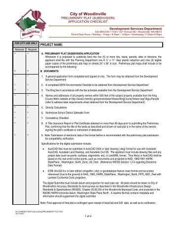 Preliminary Plat Checklist - City of Woodinville