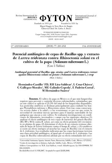 Potencial antifÃºngico de cepas de Bacillus spp. y extracto ... - Phyton