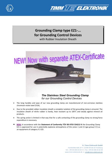 Grounding Clamp type EZ1-... for Grounding Control ... - Ex-Baltic