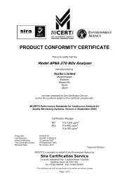 PRODUCT CONFORMITY CERTIFICATE - Sira Environmental