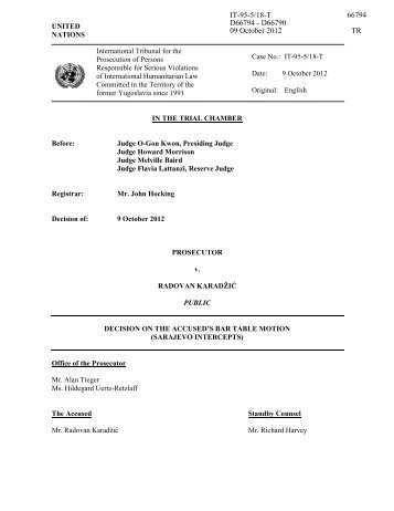 Decision on the accused's bar table motion (Sarajevo ... - ICTY
