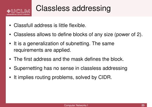 Computer Networks I IP addressing