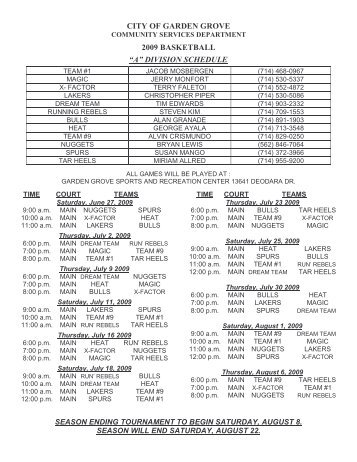 city of garden grove 2009 basketball âaâ division schedule