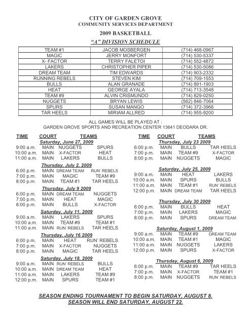 city of garden grove 2009 basketball âaâ division schedule