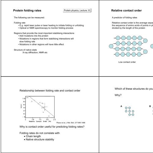 Protein folding rates Relative contact order uwa biophysics