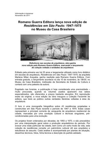 LanÃ§amento livro ResidÃªncias em SÃ£o Paulo - Museu da Casa ...