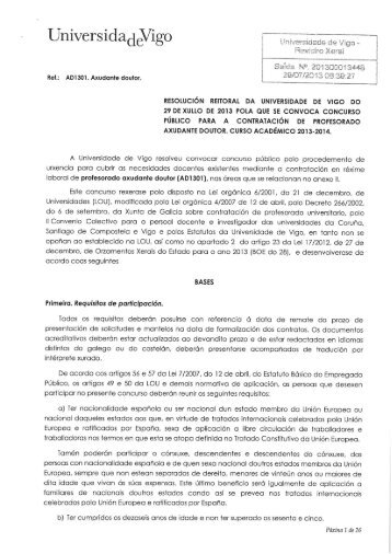 Convocatoria - Servizos de Persoal - Universidade de Vigo