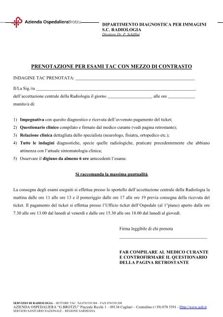MODULISTICA TAC CON M.D.C. Azienda ospedaliera G. Brotzu