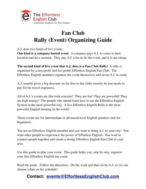 Fan Club Rally (Event) Organizing Guide - Effortless English