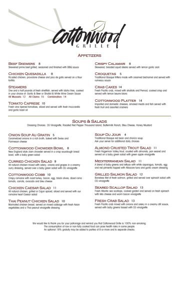 Appetizers Soups & Salads - Cottonwood Grille