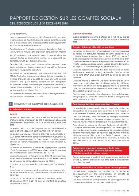 RAPPORT ANNUEL 2010 - Evolis