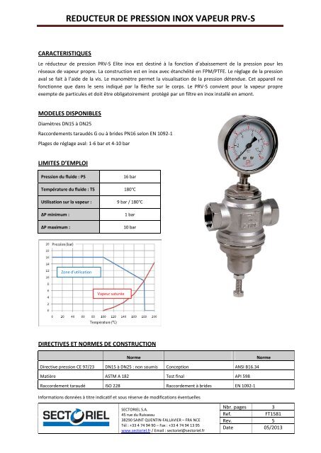 Réducteur de pression ELITE inox vapeur - PRV-S
