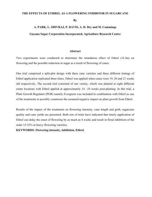 The Effects of Ethrel as a Flowering Inhibitor in Sugarcane