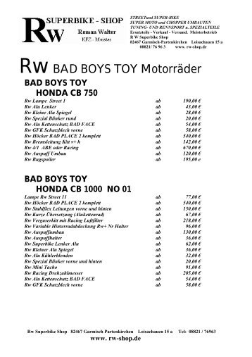 RwBAD BOYS TOY Motorräder - Rw Superbike Shop