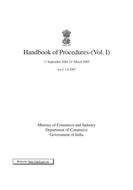 Handbook of Procedures - Directorate General of Foreign Trade