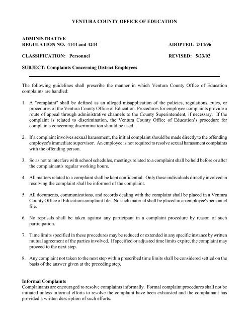 Uniform Complaint Procedure - Ventura County Office of Education