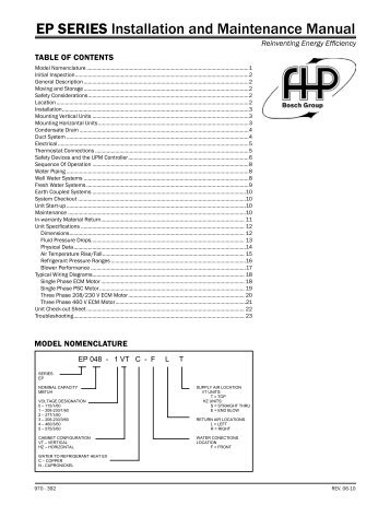 EP SERIES Installation and Maintenance Manual