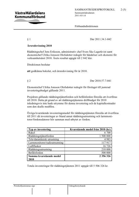 Protokoll frÃ¥n direktionens sammantrÃ¤de_ 110314.pdf - VÃ¤stra ...