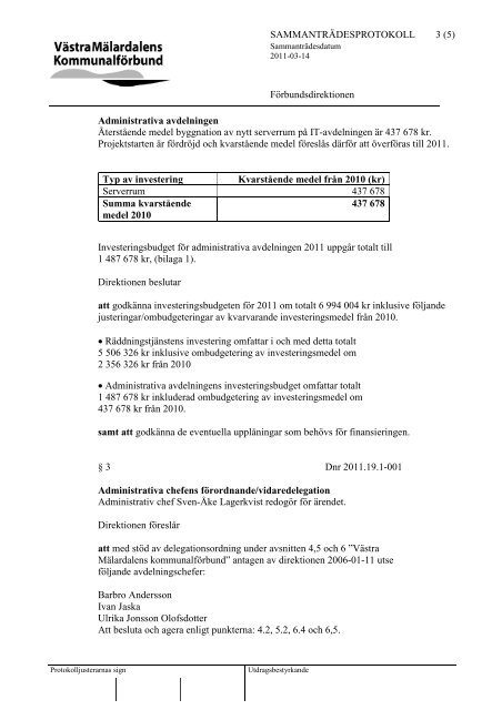 Protokoll frÃ¥n direktionens sammantrÃ¤de_ 110314.pdf - VÃ¤stra ...