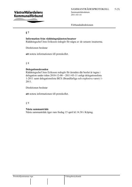 Protokoll frÃ¥n direktionens sammantrÃ¤de_ 110314.pdf - VÃ¤stra ...