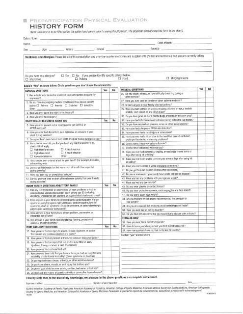Printable Sports Physical Form
