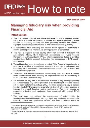 Managing fiduciary risk when providing financial aid - Capacity4Dev