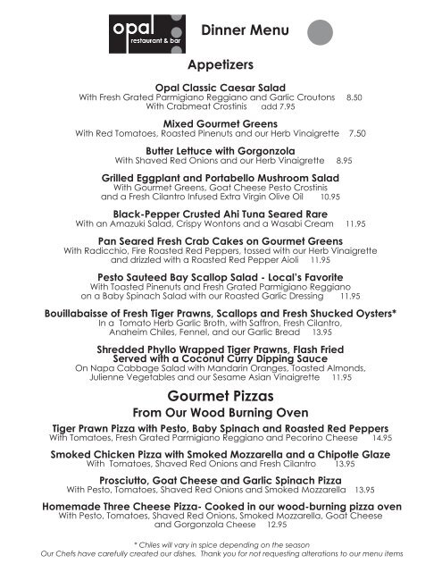 Gourmet sale restaurant menu