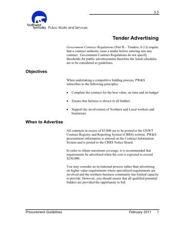 Tender Advertising - Department of Public Works and Services