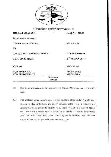 IN THE HIGH COURT OF SWAZILAND HELD AT ... - SwaziLII