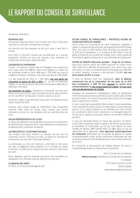 Rapport annuel - Euro Investipierre 1 - 2012 - BNP Paribas REIM