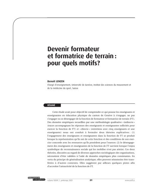 Devenir formateur et formatrice de terrain : pour quels motifs? - acelf