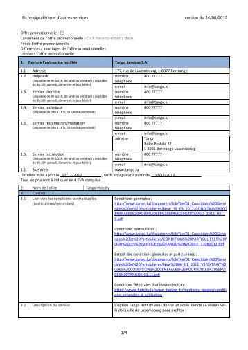 Fiche signalÃ©tique d'autres services version du 24/08/2012 ... - Tango