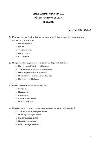 D IV Genel Cerrahi Staj Sonu Sınav Soru ve Cevapları