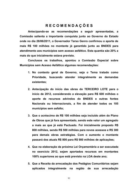 comissÃ£o especial sobre municÃ­pios sem acesso asfÃ¡ltico relatÃ³rio