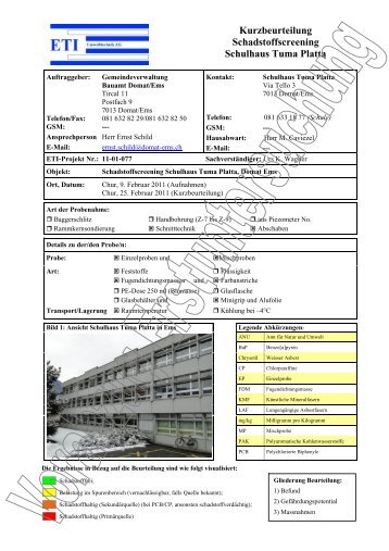 Kurzbeurteilung Schadstoffscreening Schulhaus Tuma ... - Domat/Ems