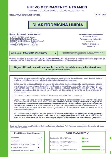 NÂº 67/2002 Claritromicina unidÃ­a - Euskadi.net