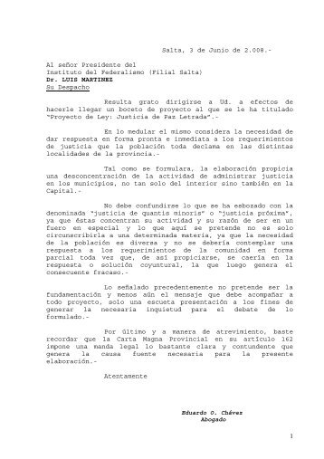 PROYECTO DE LEY: JUSTICIA DE PAZ LETRADA