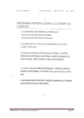 Bibliografie examen admitere licenta UEFA C - FRF-AJF.ro