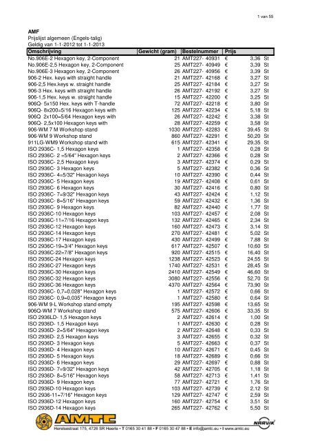 AMF Prijslijst algemeen (Engels-talig) Geldig van 1-1 ... - A.M.T.C.