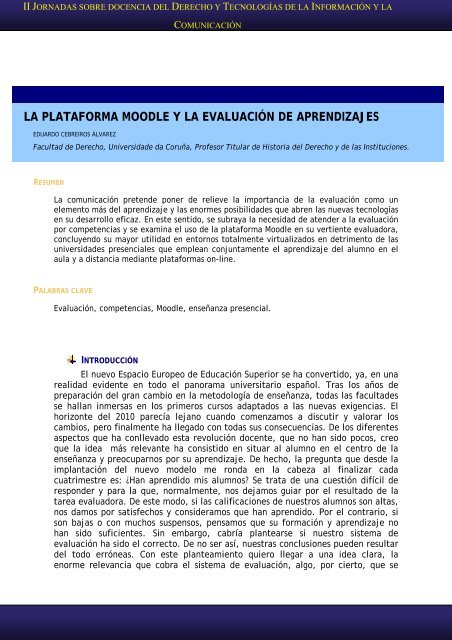 LA PLATAFORMA MOODLE Y LA EVALUACIÃN DE APRENDIZAJES