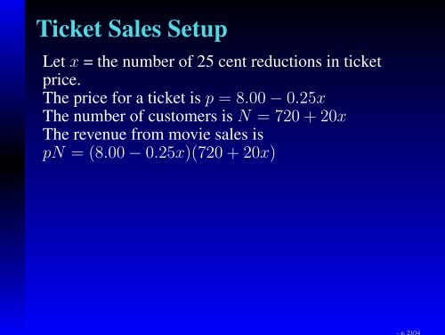 Math 211 Business Calculus Applications of Derivatives