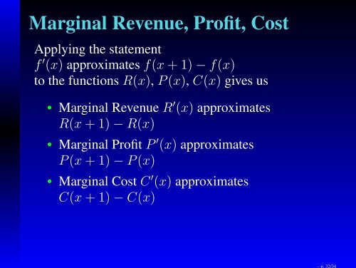 Math 211 Business Calculus Applications of Derivatives