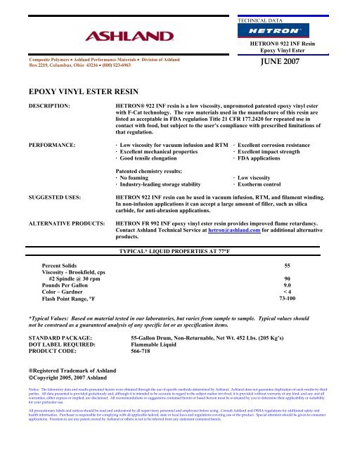 PRODUCT JUNE 2007 EPOXY VINYL ESTER RESIN