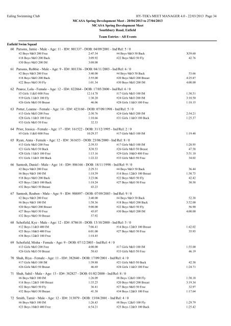 Entry List by Team (mmteamentryfull) - Staines Swimming Club